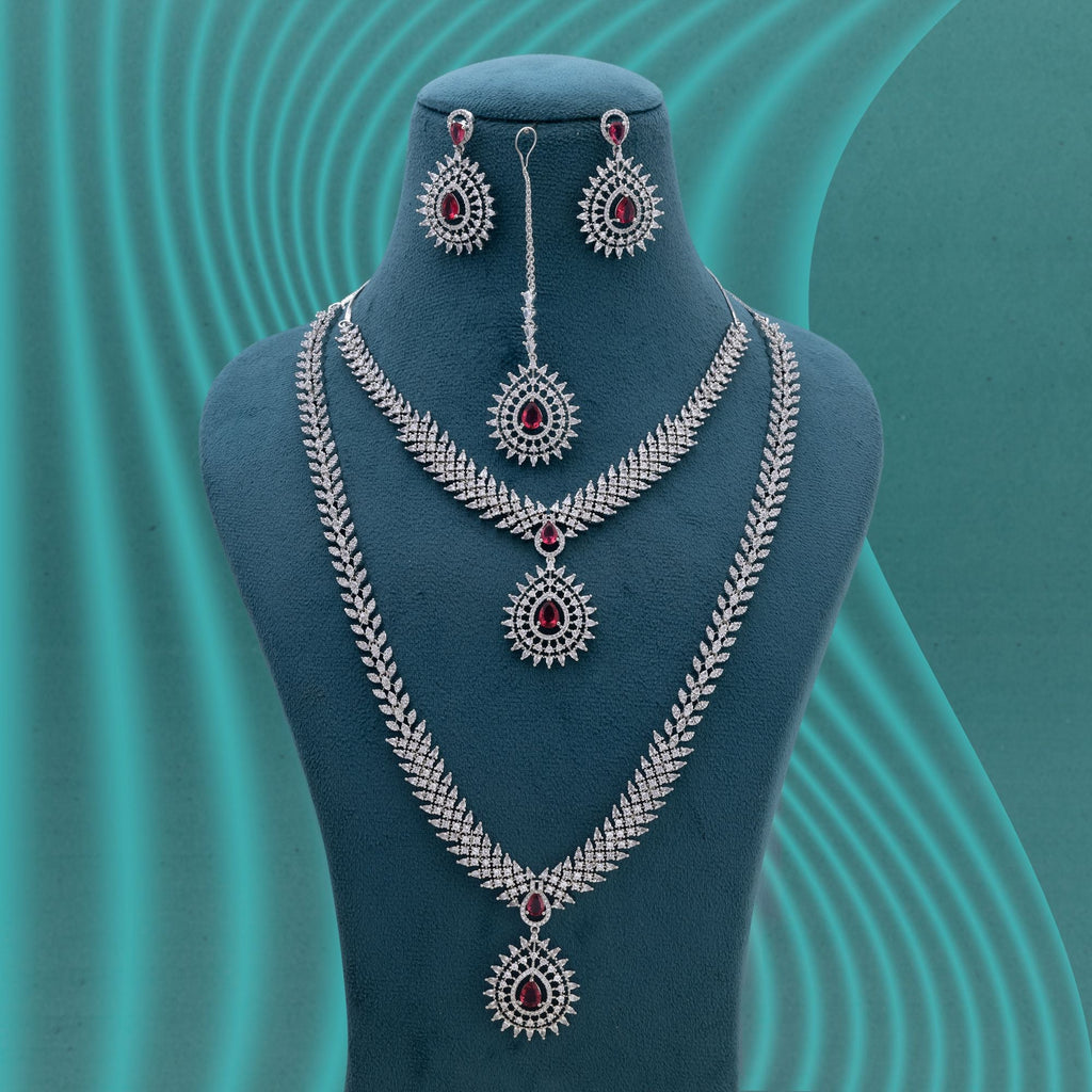 Rani Color American Diamond Necklace Set for Royal Bridal Wear