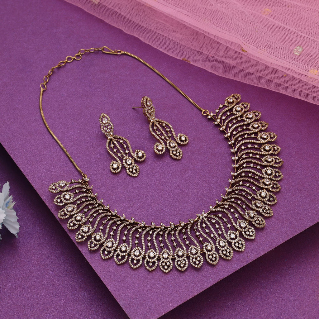 Gold Color American Diamond Necklace Set for Special Occasions