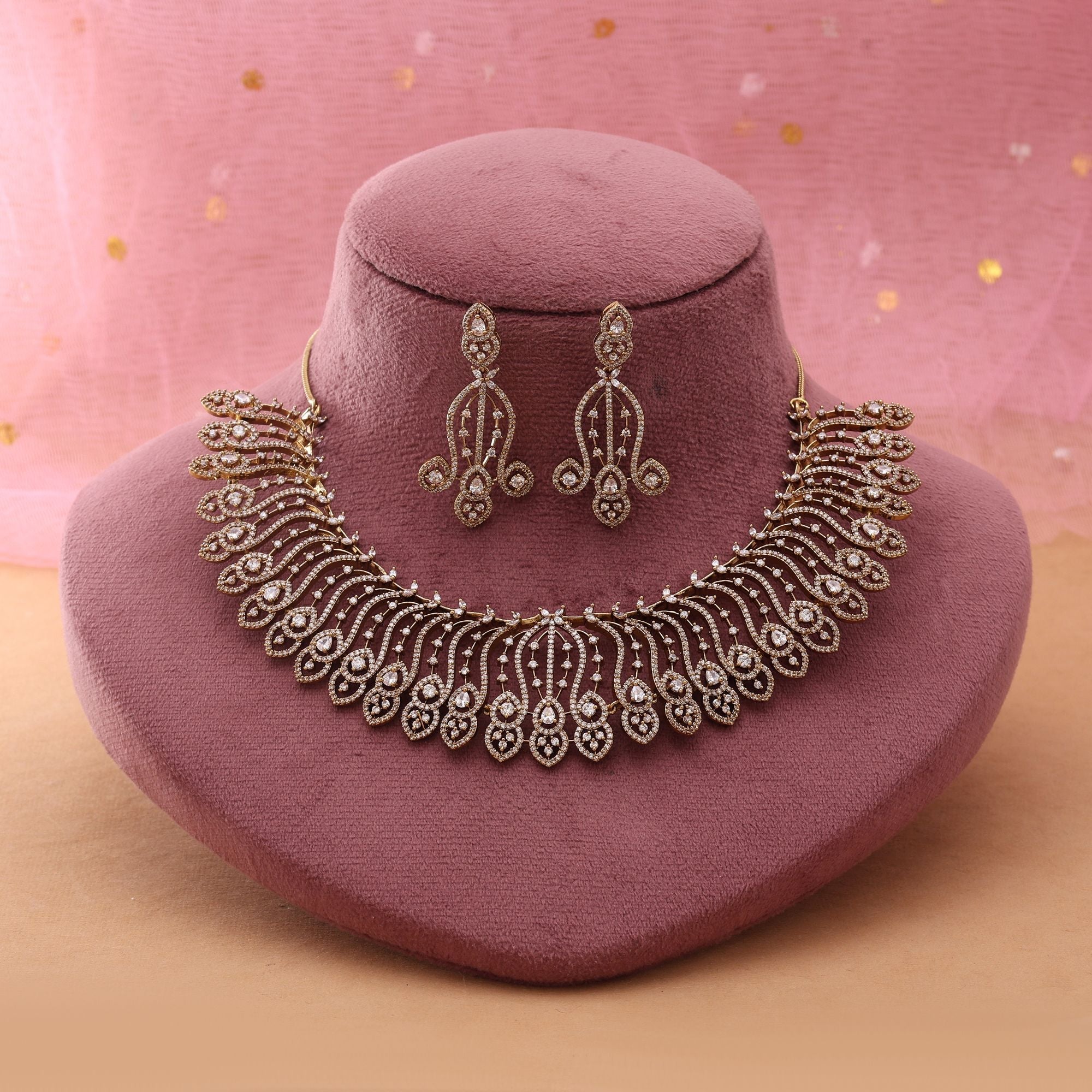 Gold Color American Diamond Necklace Set for Special Occasions
