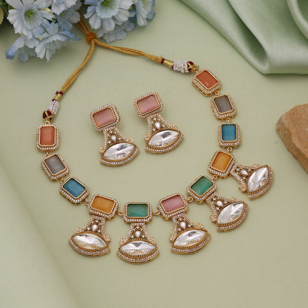 Multi Color American Diamond Necklace Set for Wedding Wear