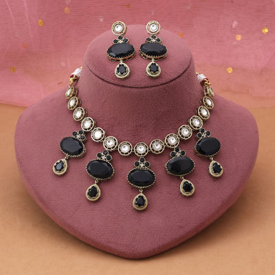 Black Color American Diamond Necklace Set for Bold Statement Looks