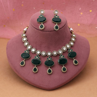 Green Color American Diamond Necklace Set with Premium Festive Finish
