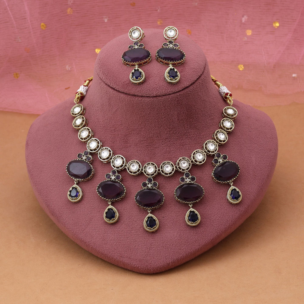 Purple Color American Diamond Necklace Set with Royal Elegance