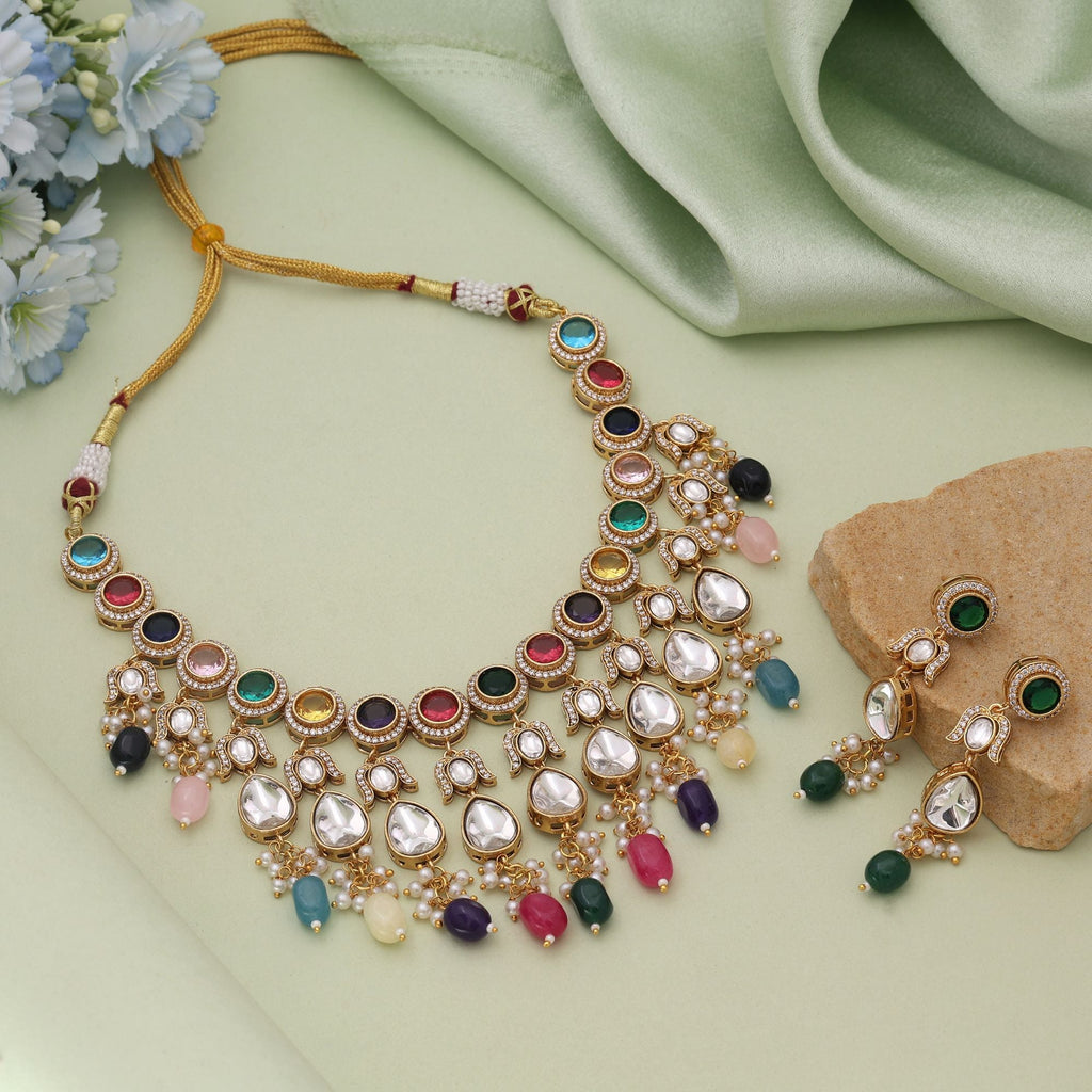 Multi Color American Diamond Necklace Set for Wedding Celebrations