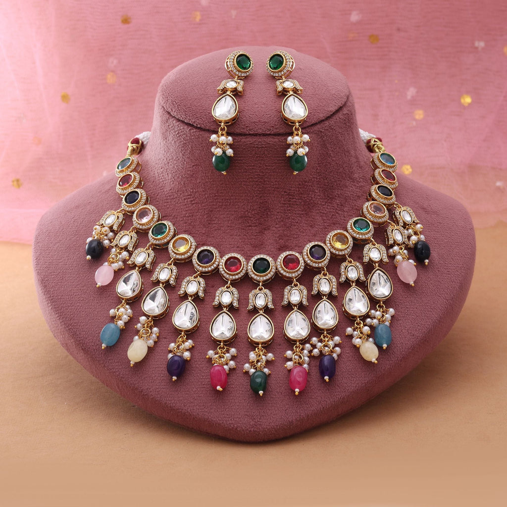 Multi Color American Diamond Necklace Set for Wedding Celebrations