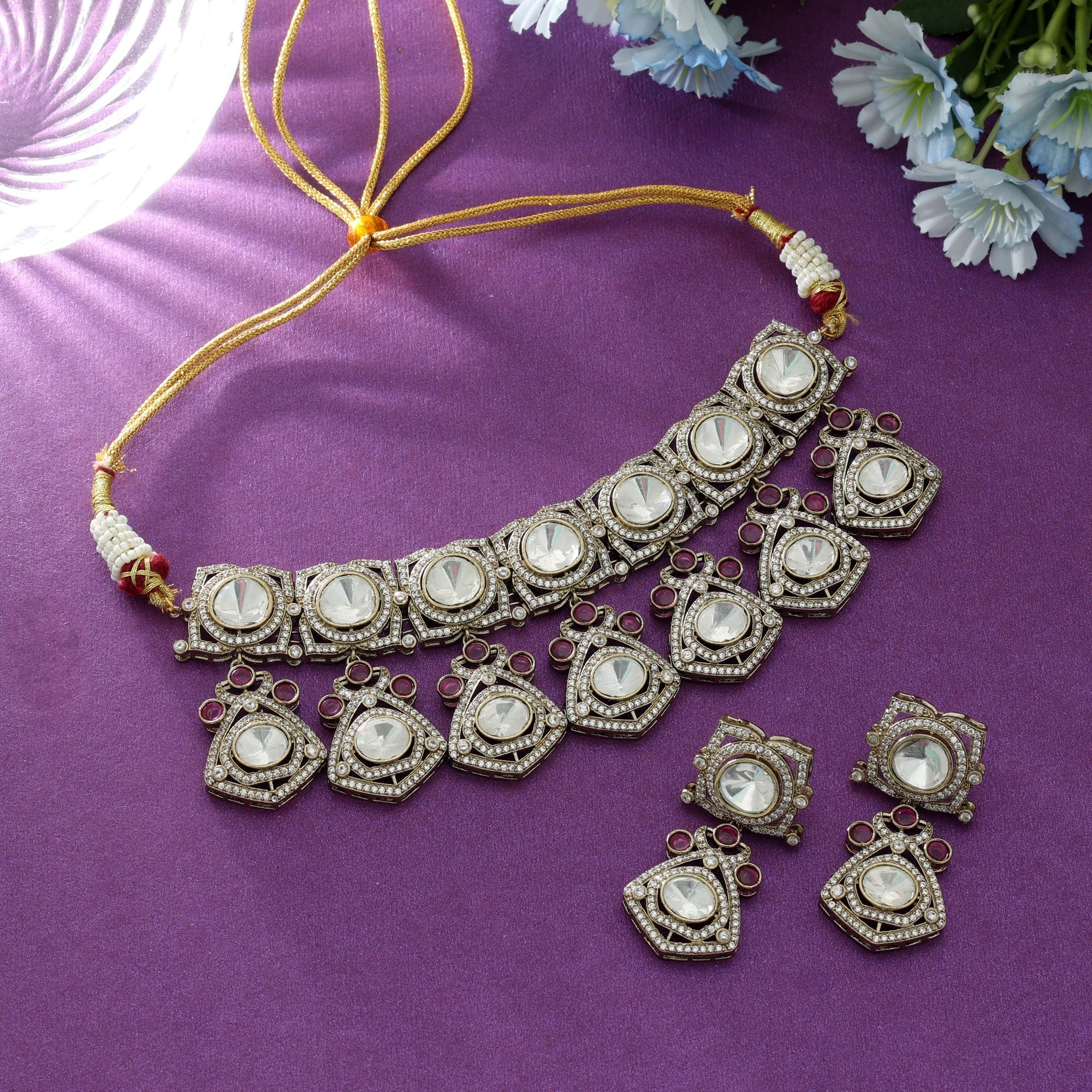 Rani Color Choker American Diamond Necklace Set