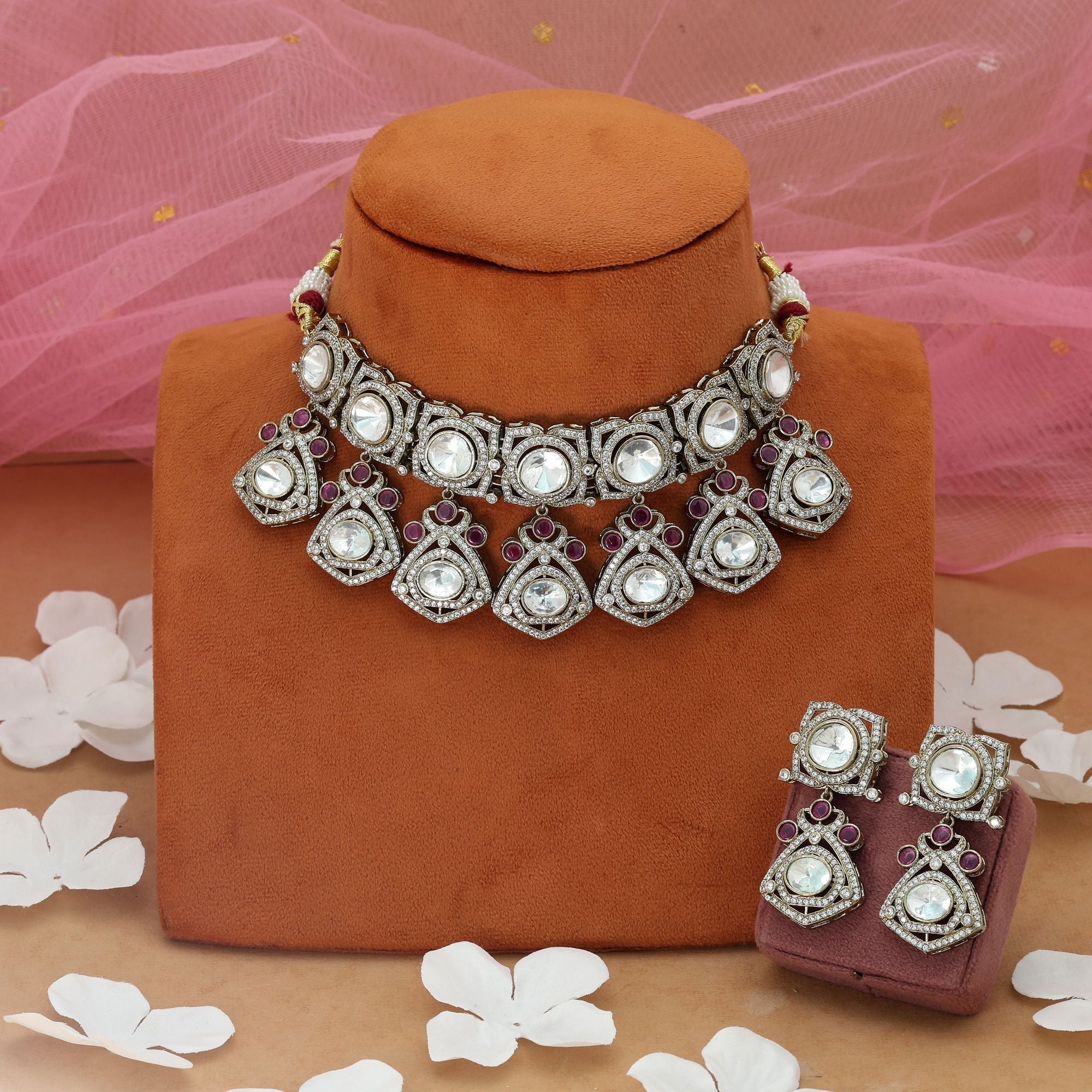 Rani Color Choker American Diamond Necklace Set
