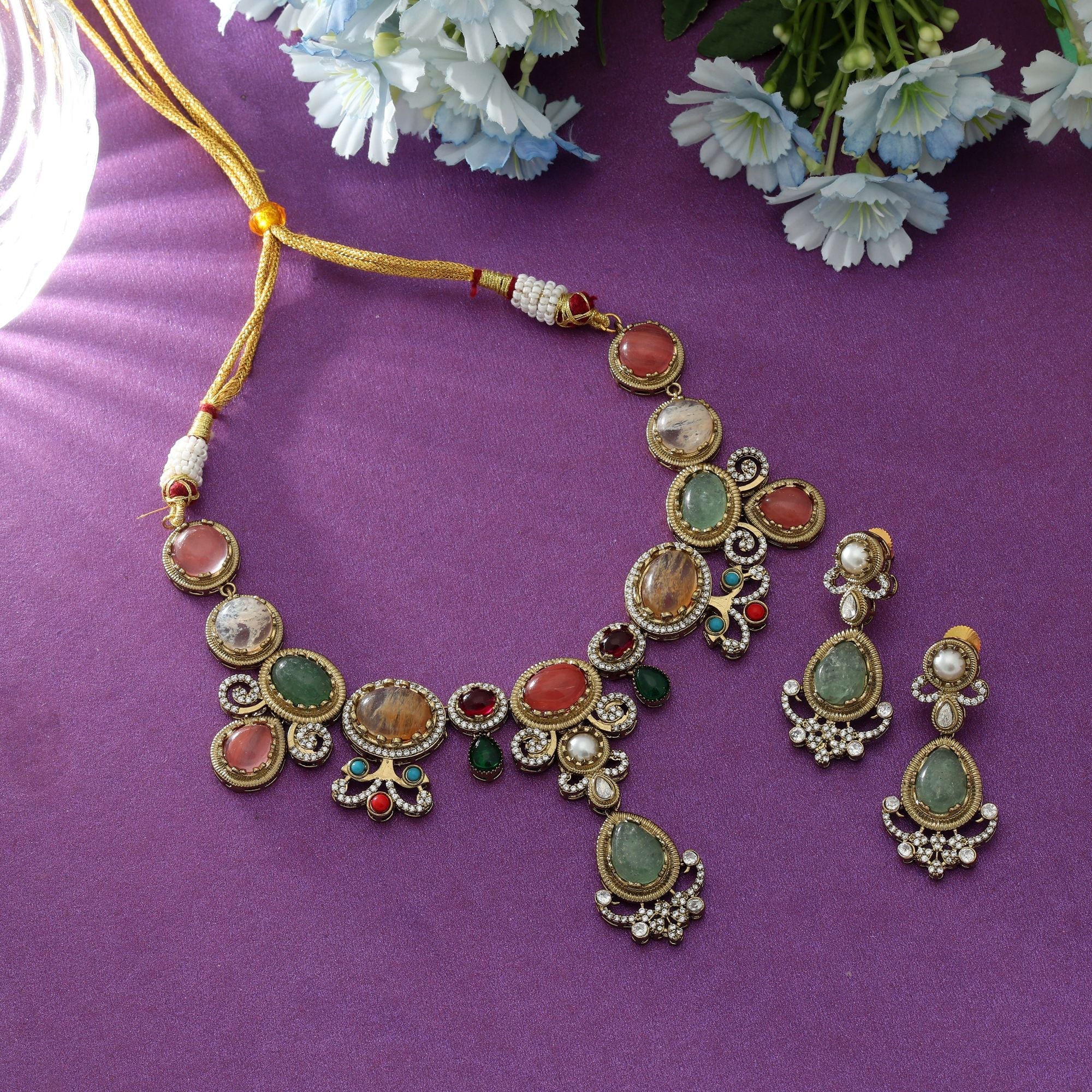 Multi Color American Diamond Necklace Set