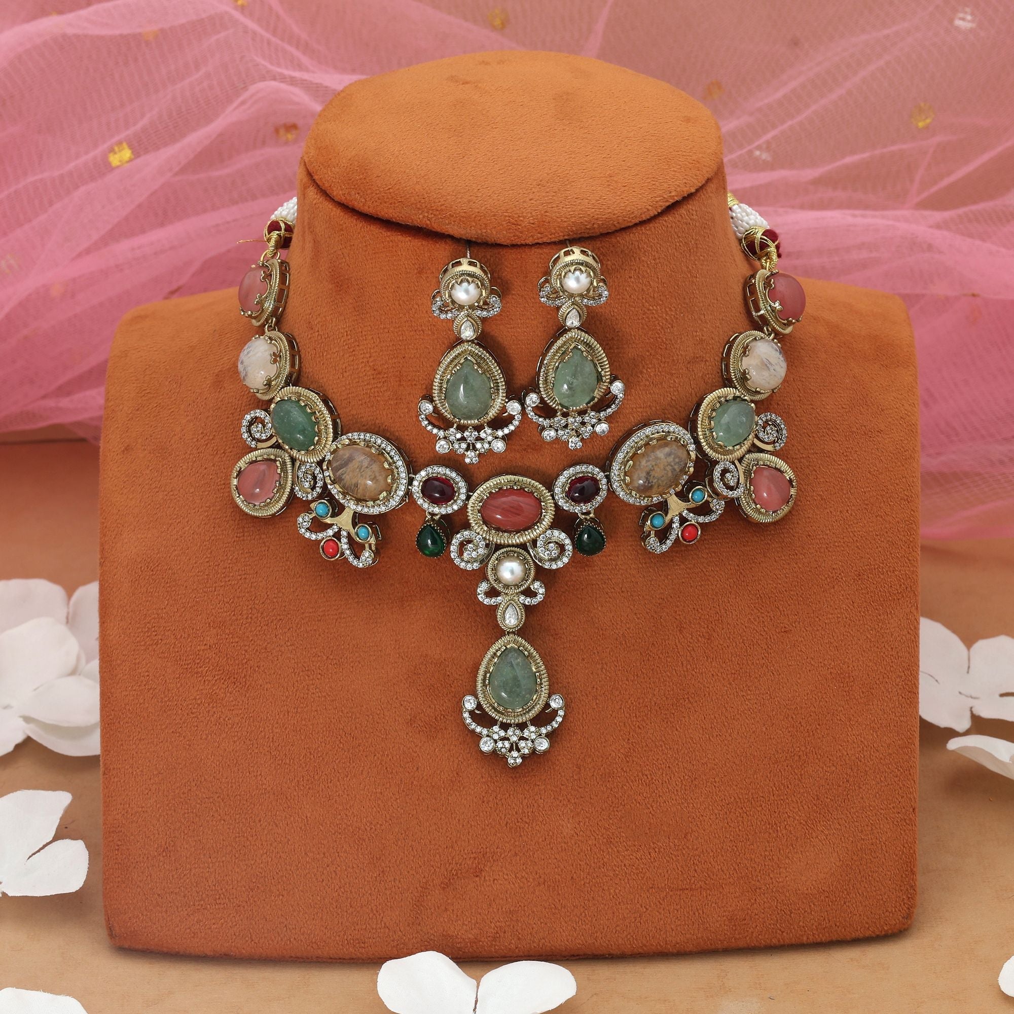 Multi Color American Diamond Necklace Set