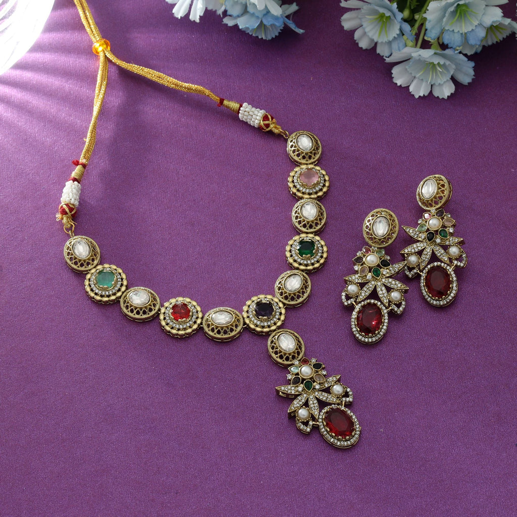 Multi Color American Diamond Necklace Set (Designer)