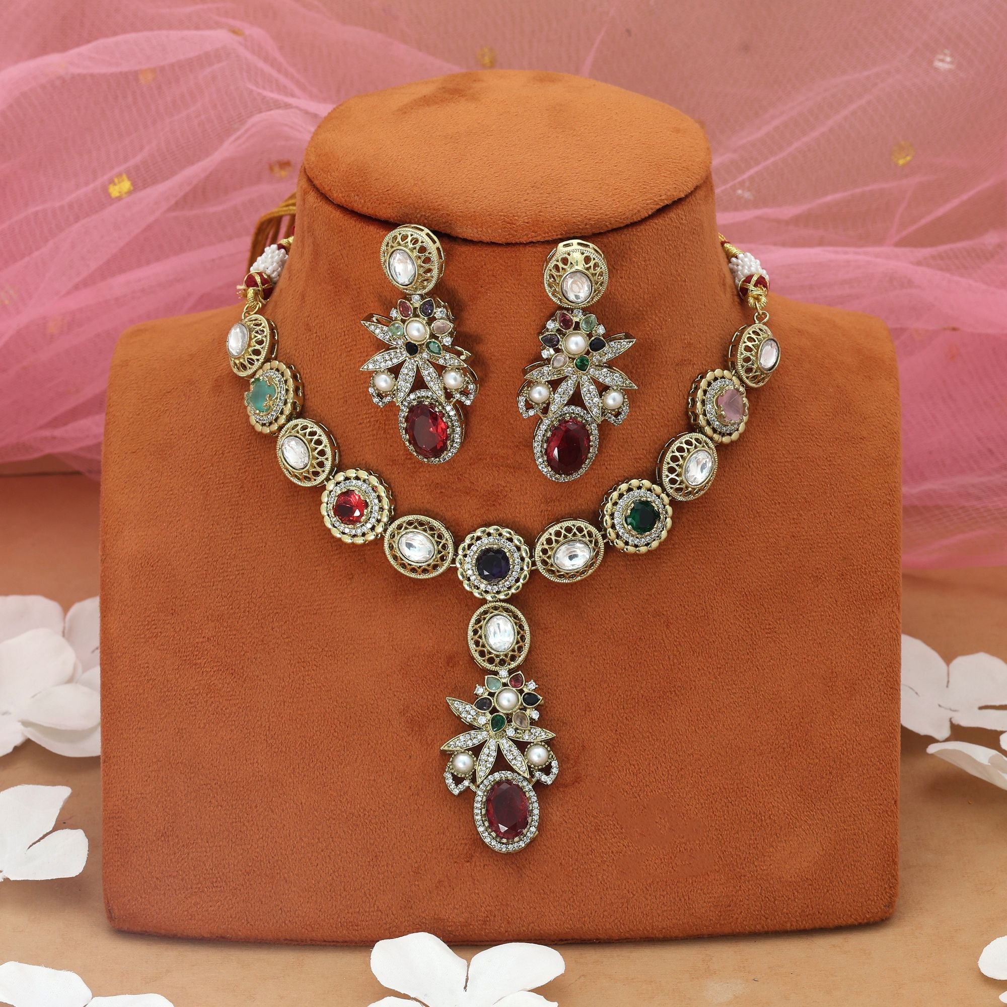 Multi Color American Diamond Necklace Set (Designer)