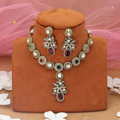 Multi Color American Diamond Necklace Set (Designer)