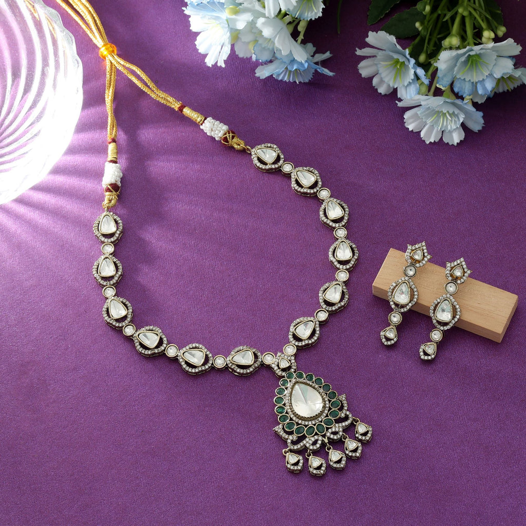 Green Color American Diamond Necklace Set (Festive)