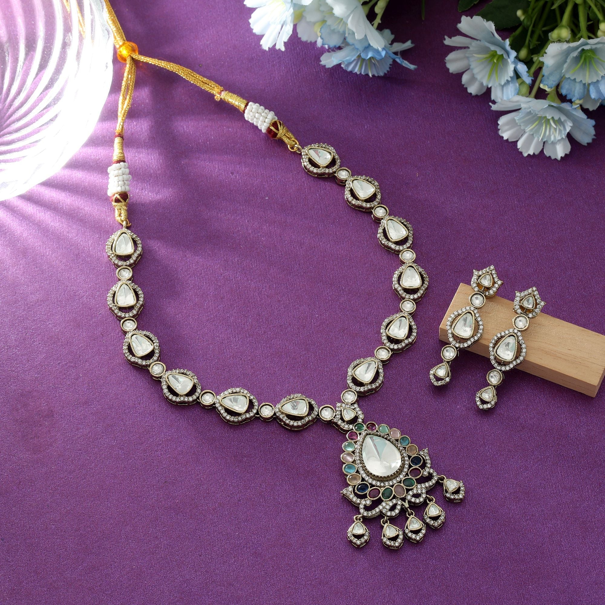 Multi Color American Diamond Necklace Set (Trendy)
