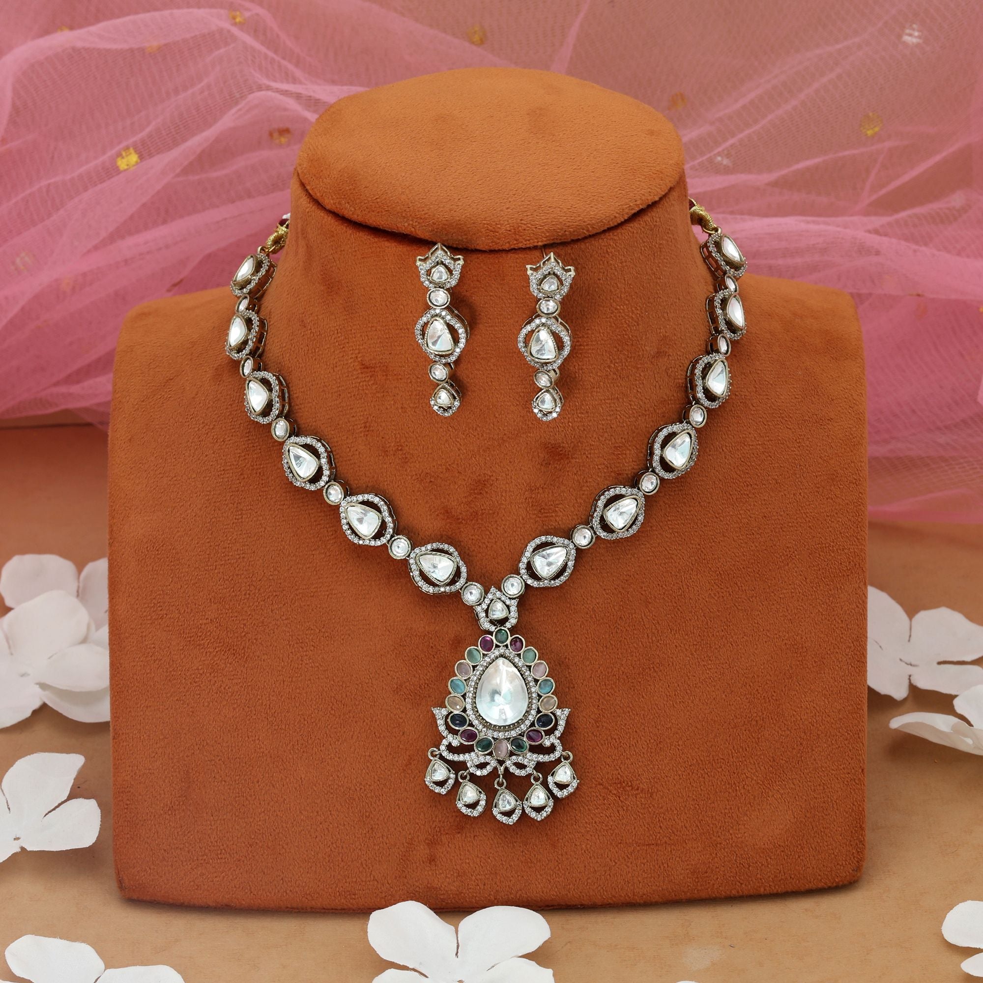 Multi Color American Diamond Necklace Set (Trendy)