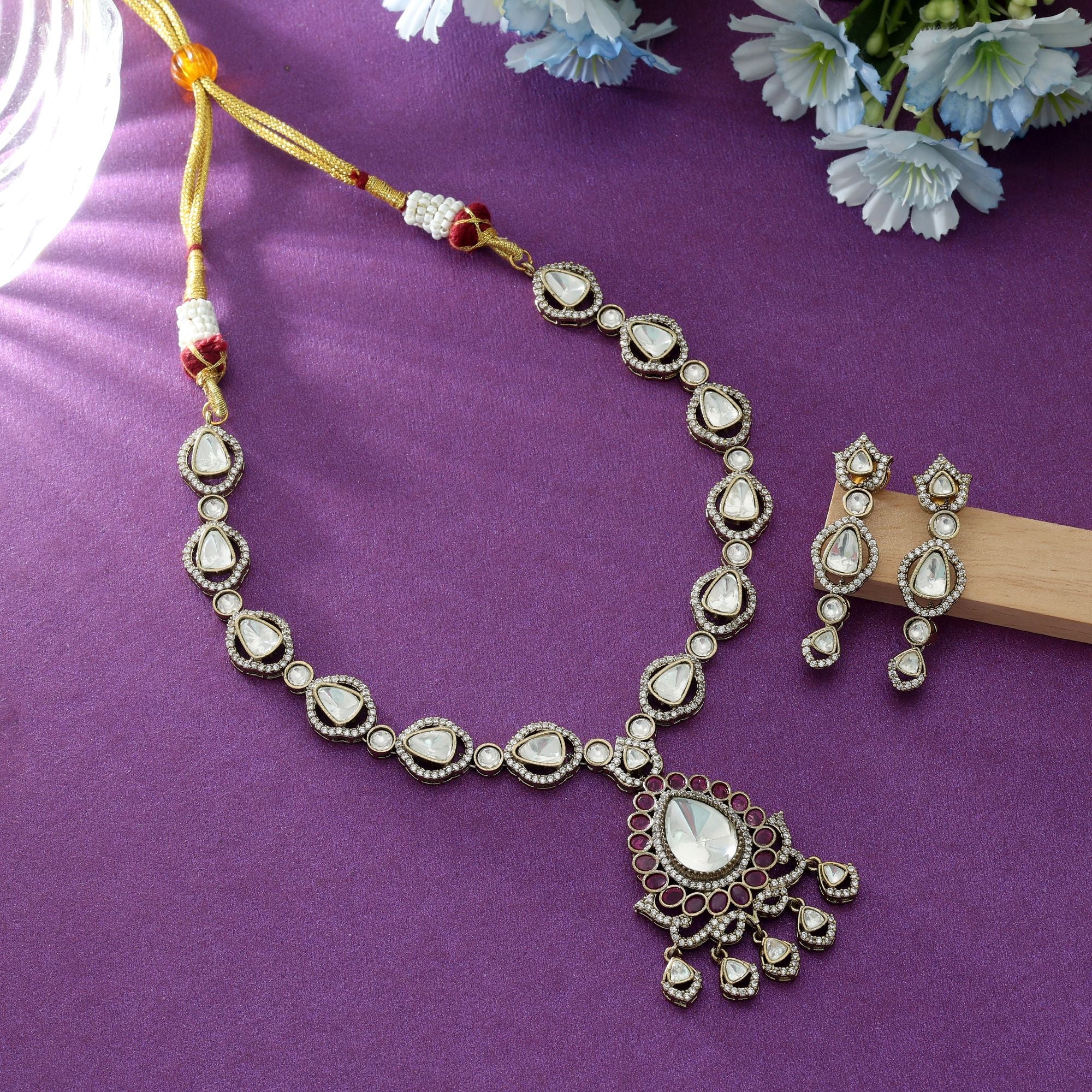 Rani Color American Diamond Necklace Set