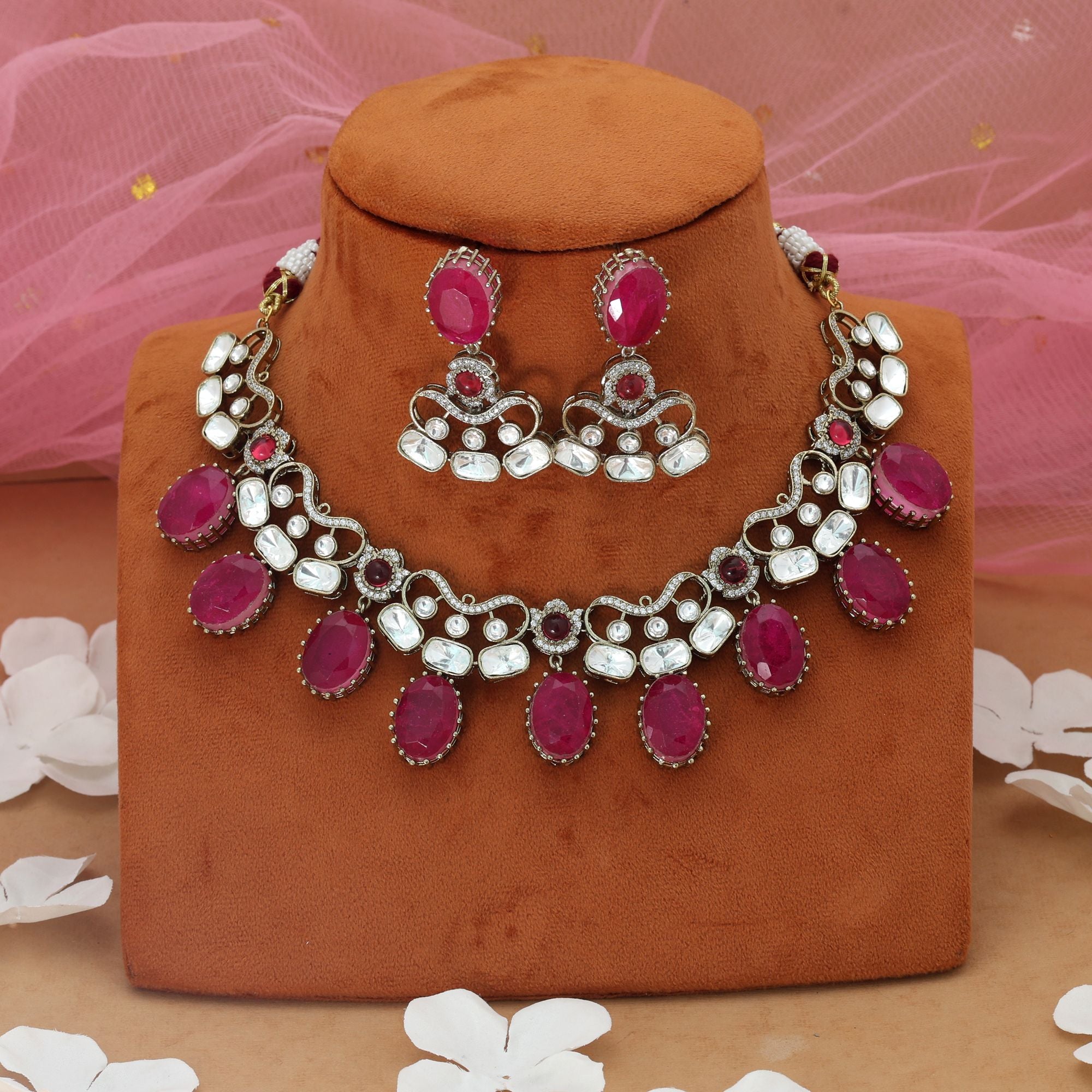 Rani Color American Diamond Necklace Set (Classic)