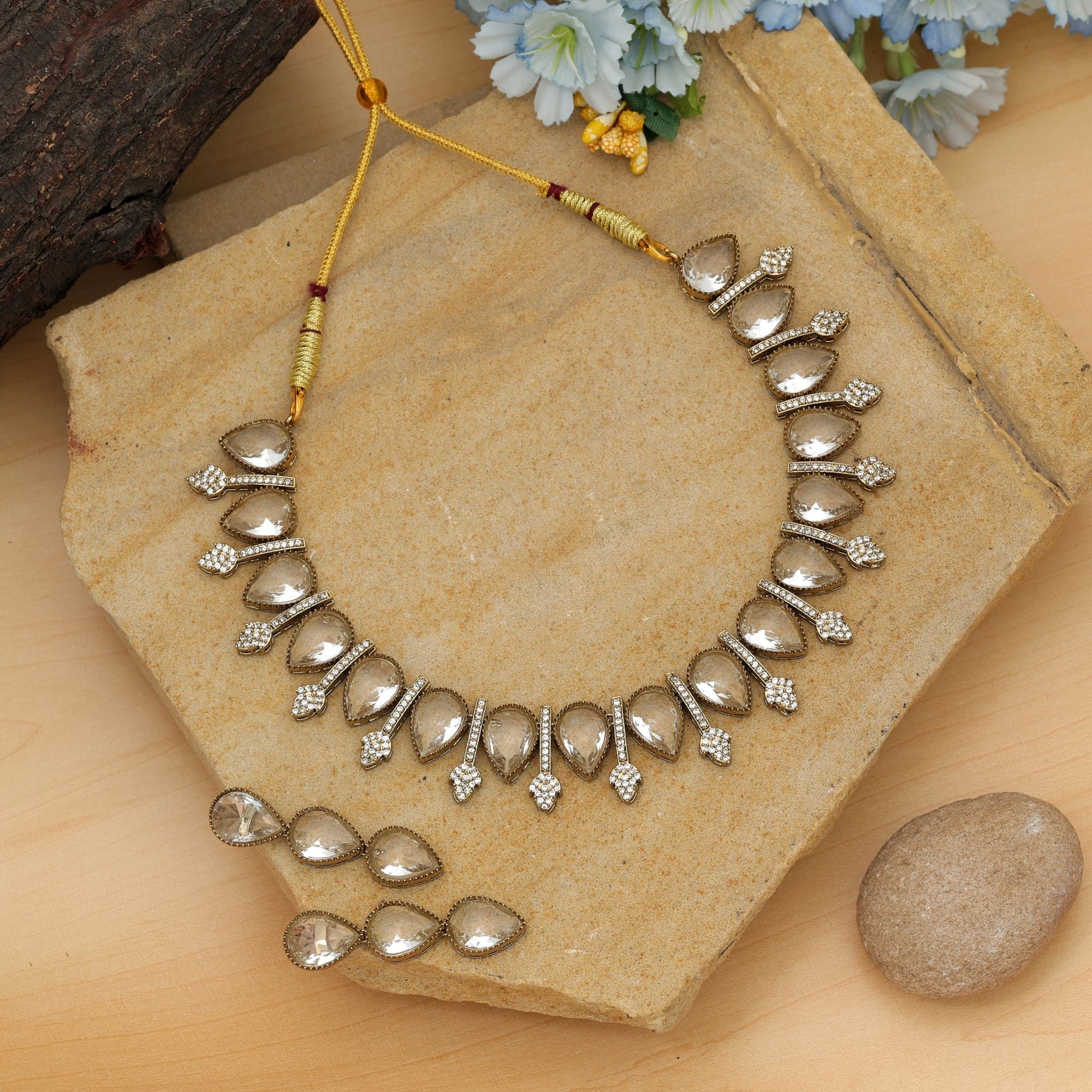 Gold Color American Diamond Necklace Set Wedding Wear