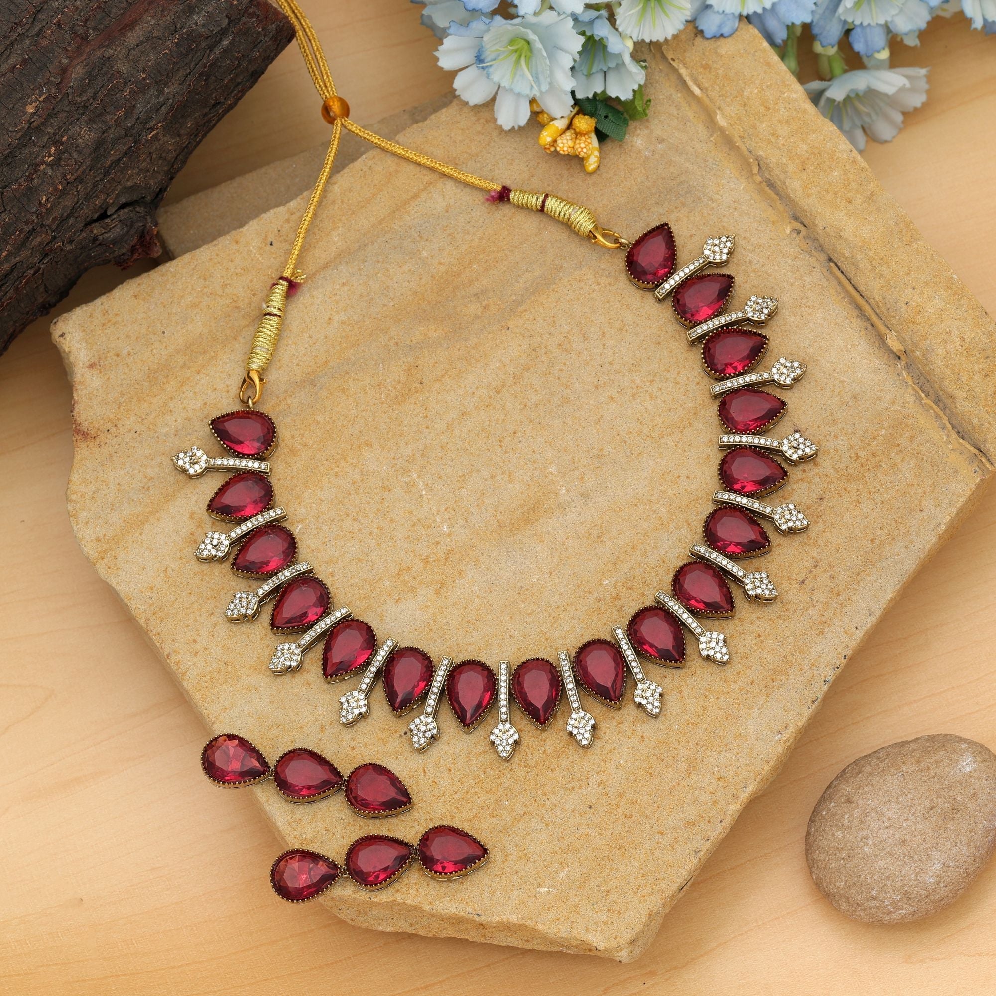 Rani Color American Diamond Necklace Set Bridal Statement