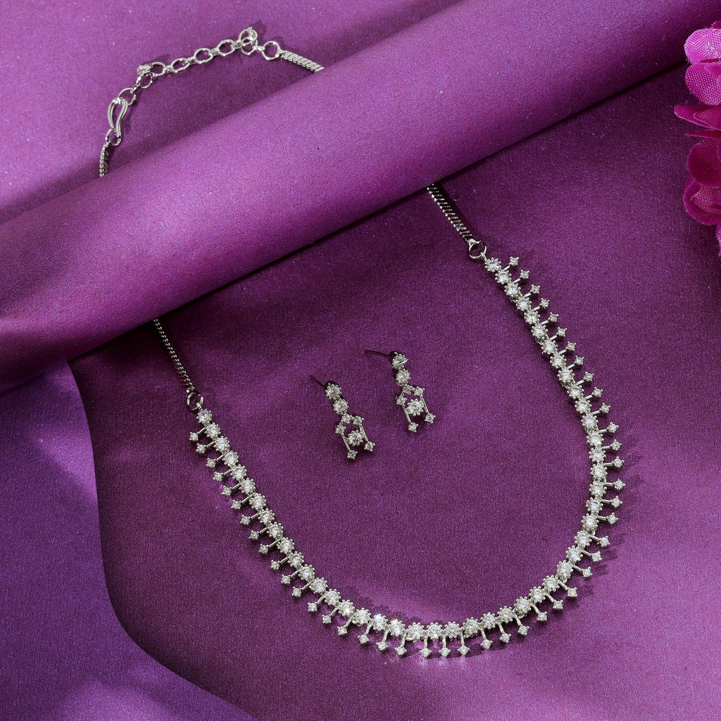 Silver Color American Diamond Necklace Set Modern Designer Party Wear Jewelry Collection