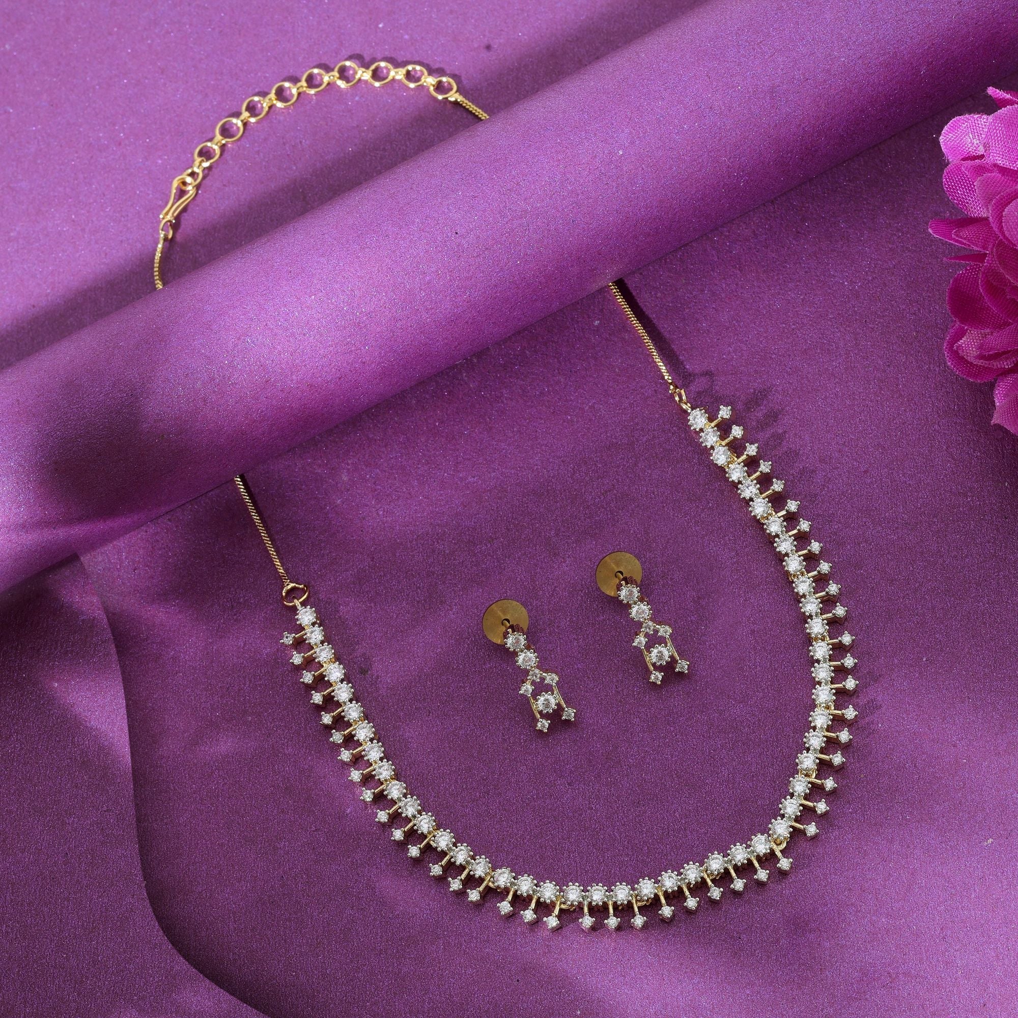 White Gold Color American Diamond Necklace Set Elegant Luxury Wedding Jewelry Collection Design