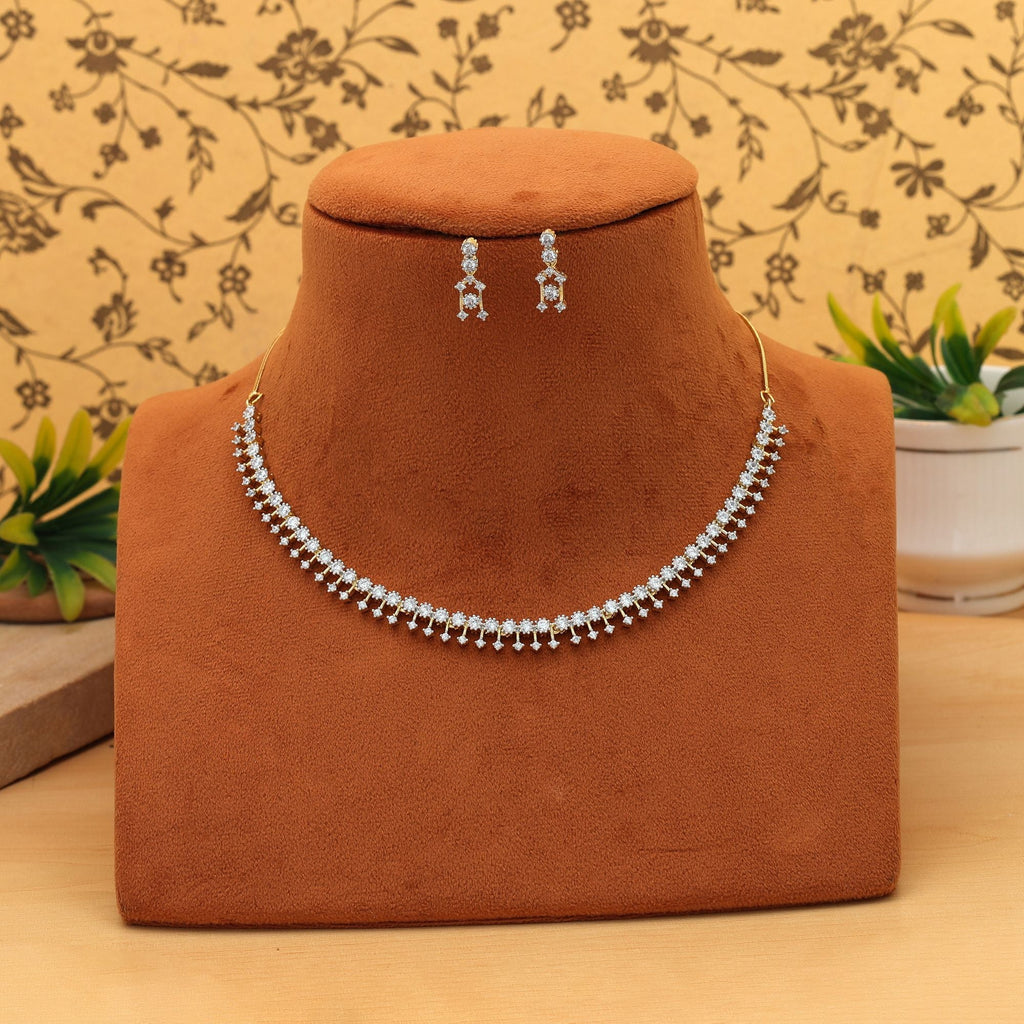 White Gold Color American Diamond Necklace Set Elegant Luxury Wedding Jewelry Collection Design