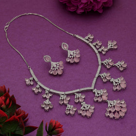 Pink Color American Diamond Necklace Set Beautiful Festive Party Wear Jewelry Design