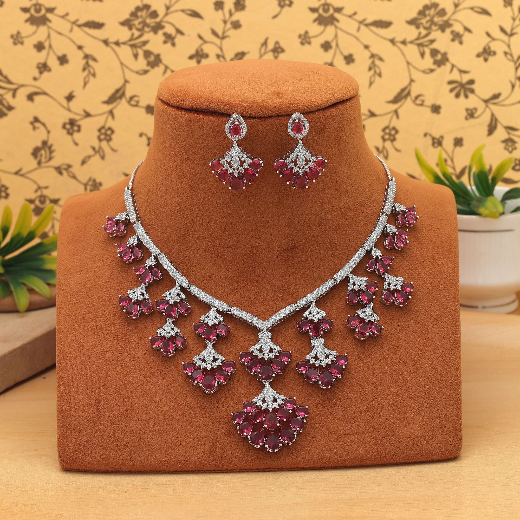 Rani Color American Diamond Necklace Set Royal Ethnic Bridal Statement Jewelry Collection
