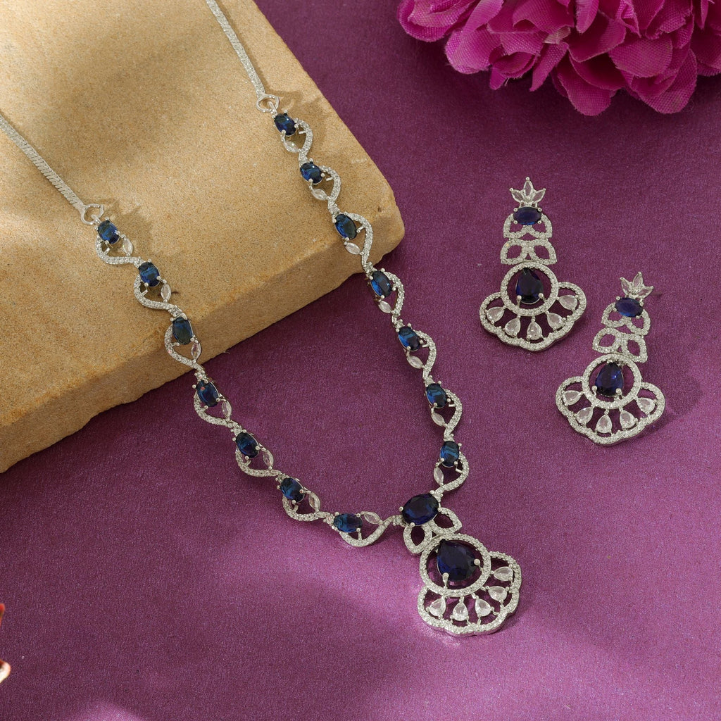 Blue Color American Diamond Necklace Set Classic Stylish Traditional Jewelry Design Collection