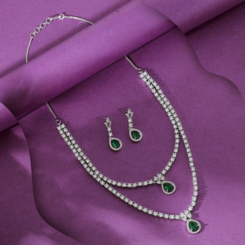 Green Color American Diamond Necklace Set Trendy Festive Designer Jewelry Collection
