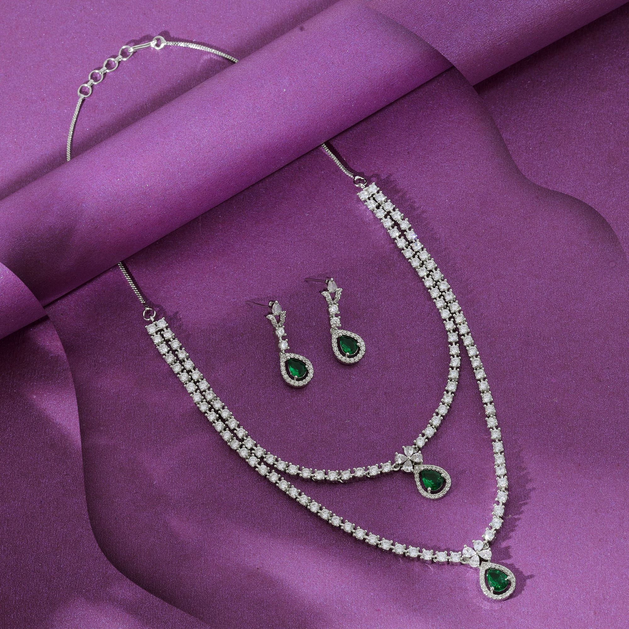 Green Color American Diamond Necklace Set Trendy Festive Designer Jewelry Collection