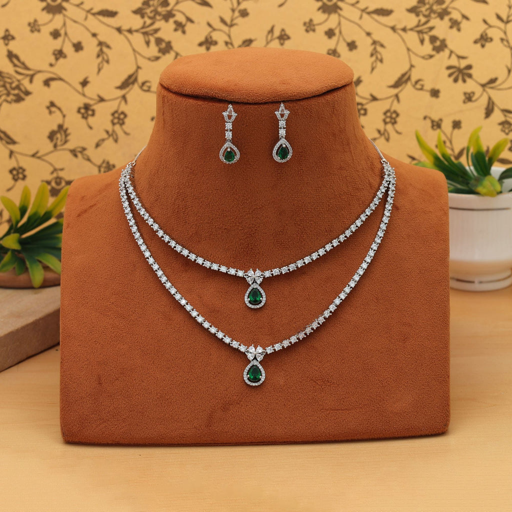 Green Color American Diamond Necklace Set Trendy Festive Designer Jewelry Collection