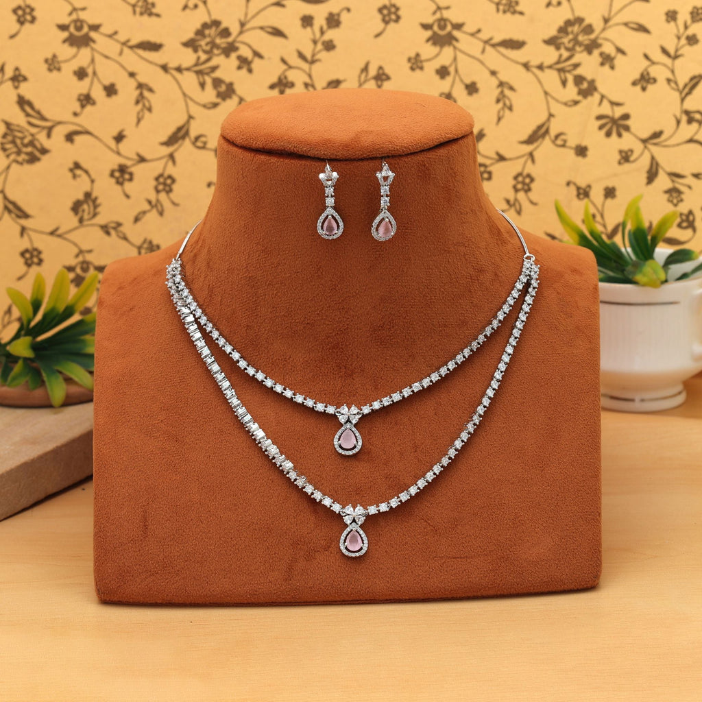 Light Pink Color American Diamond Necklace Set Elegant Daily Wear Jewelry Collection