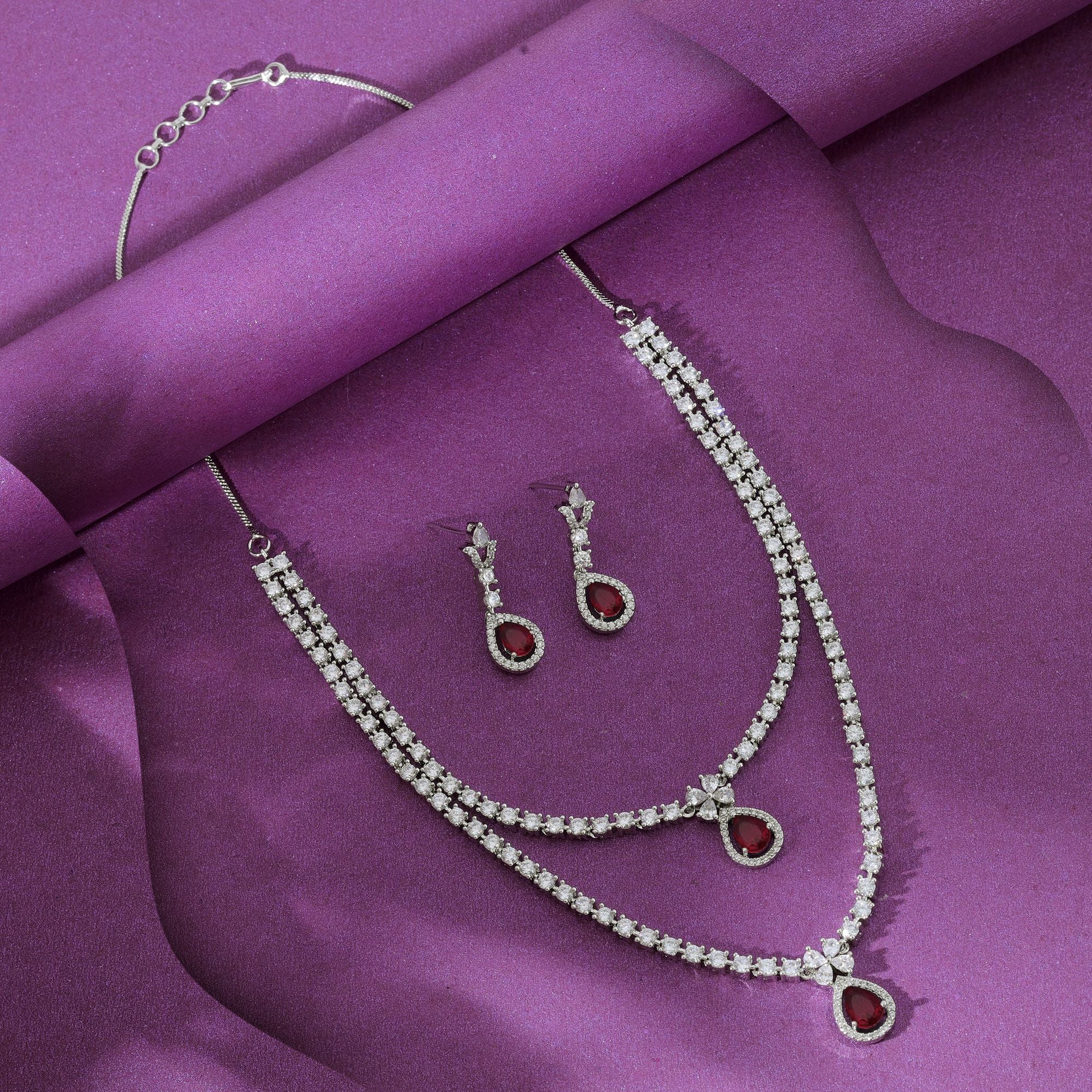 Rani Color American Diamond Necklace Set Bold Traditional Bridal Jewelry Design Collection