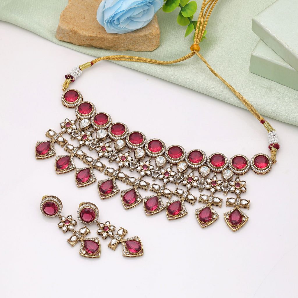 Rani American Diamond Necklace Set - Bridal