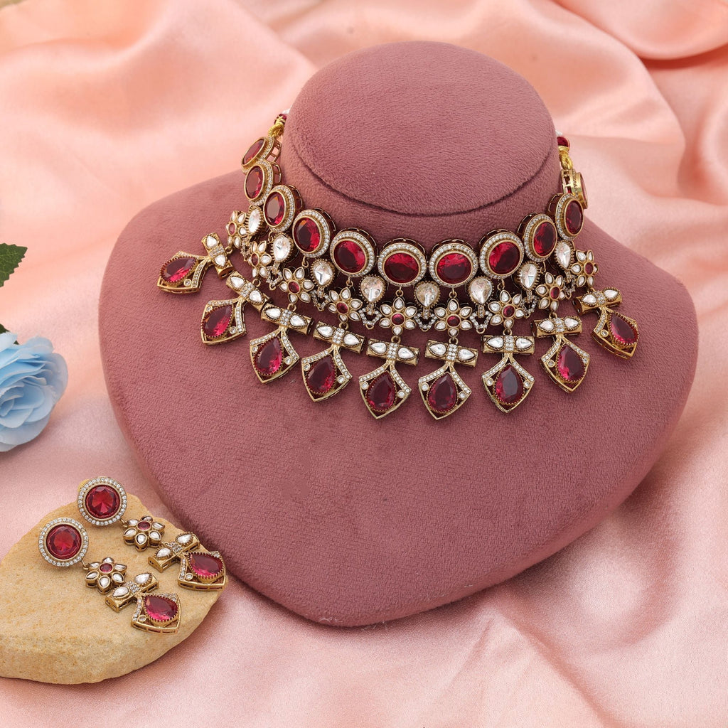 Rani American Diamond Necklace Set - Bridal