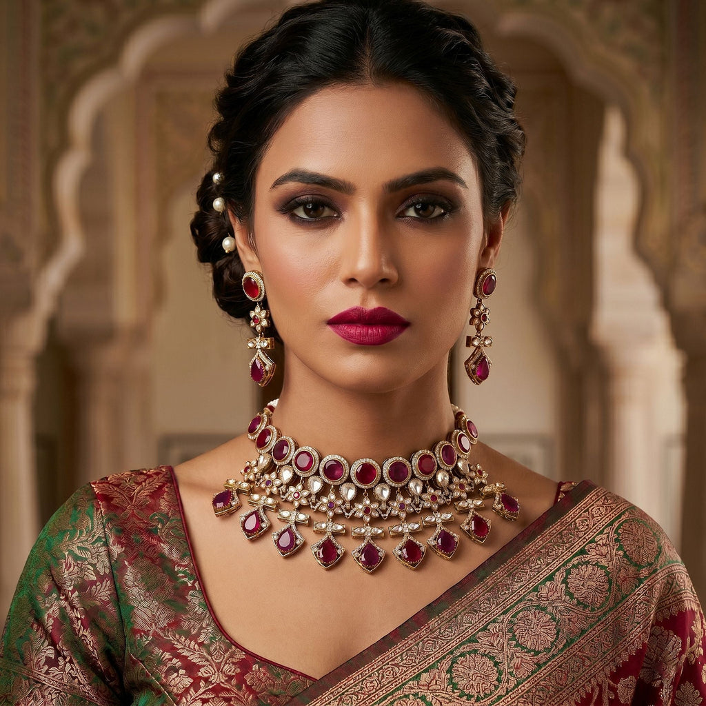 Rani American Diamond Necklace Set - Bridal