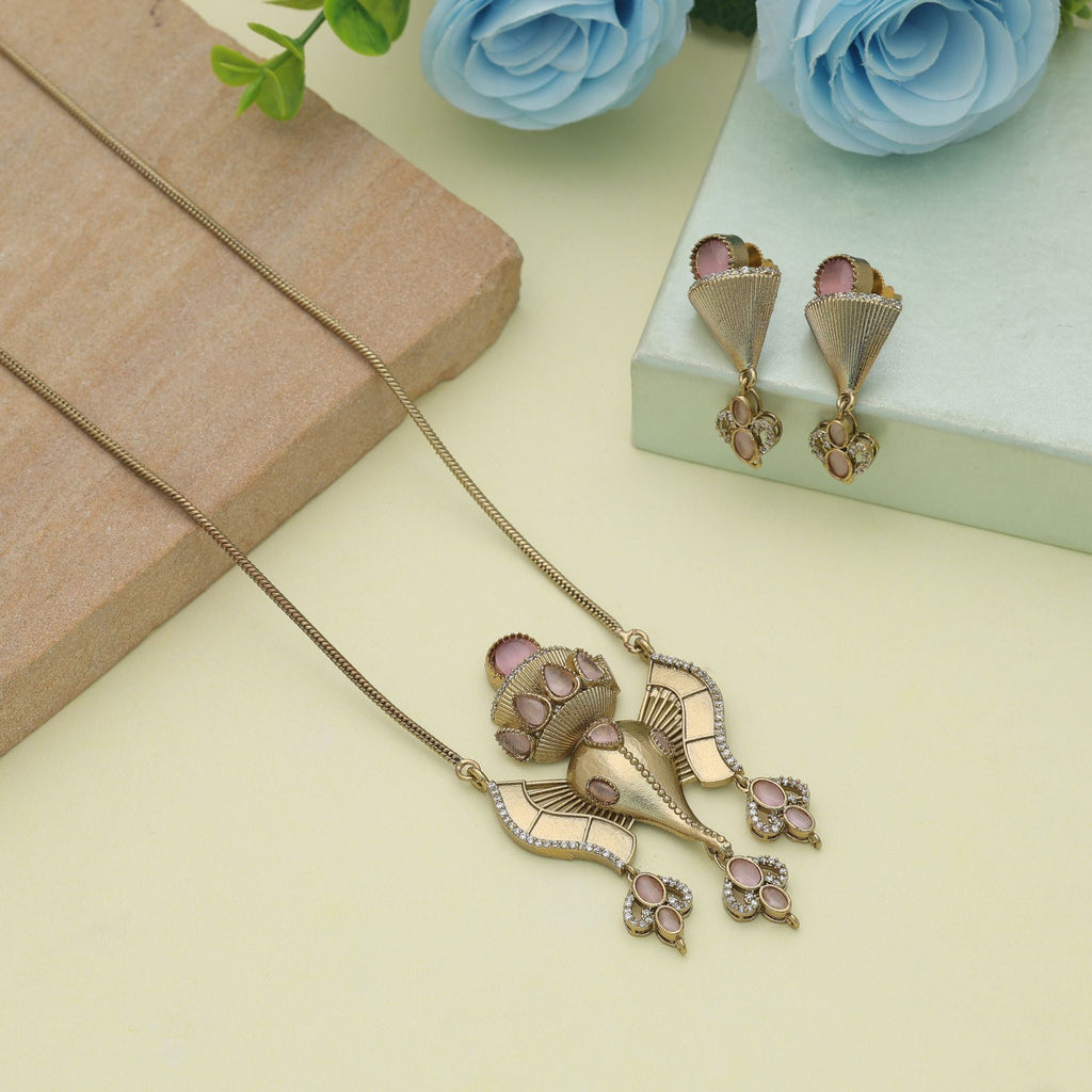 Light Pink Color Lord Ganesha American Diamond Necklace Set