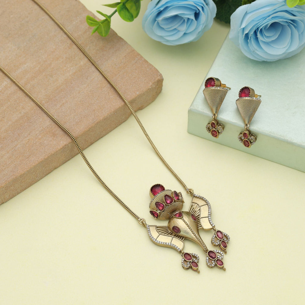Rani Color Lord Ganesha American Diamond Necklace Set
