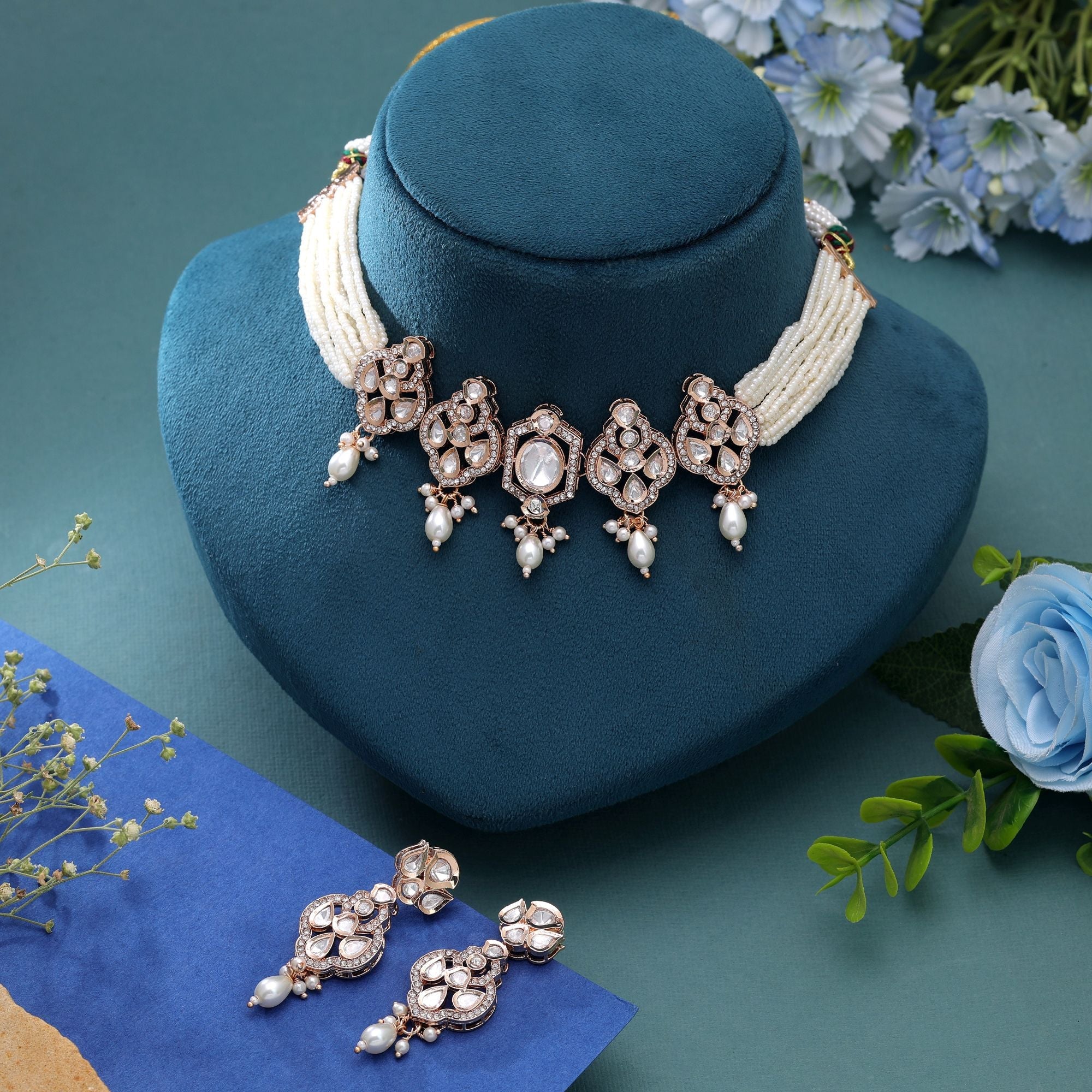 White Color American Diamond Necklace Set Crystal Designer Finish