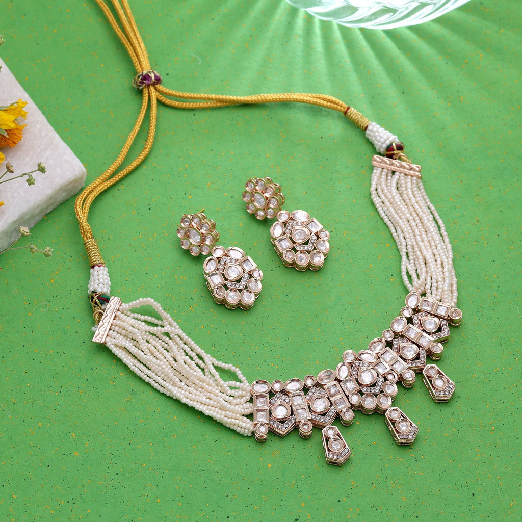 White Color Polki Necklace Set Traditional Bridal Design