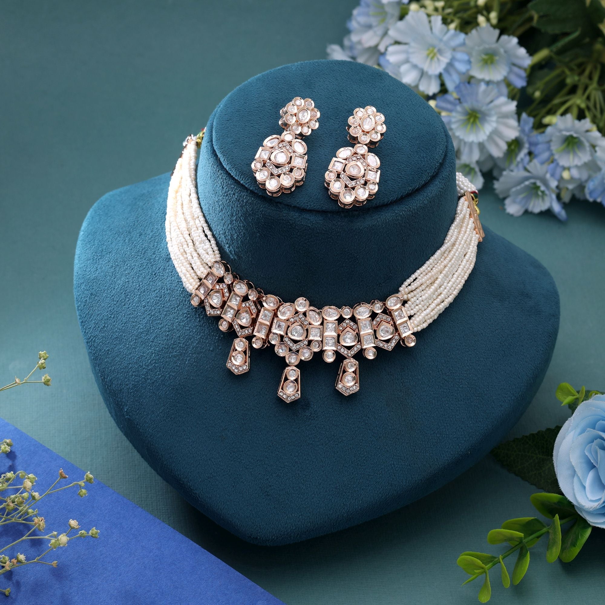 White Color Polki Necklace Set Traditional Bridal Design