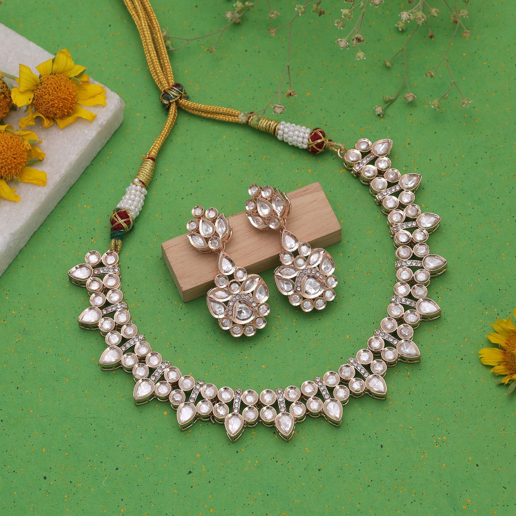 White Color American Diamond Necklace Set Luxury Crystal Finish