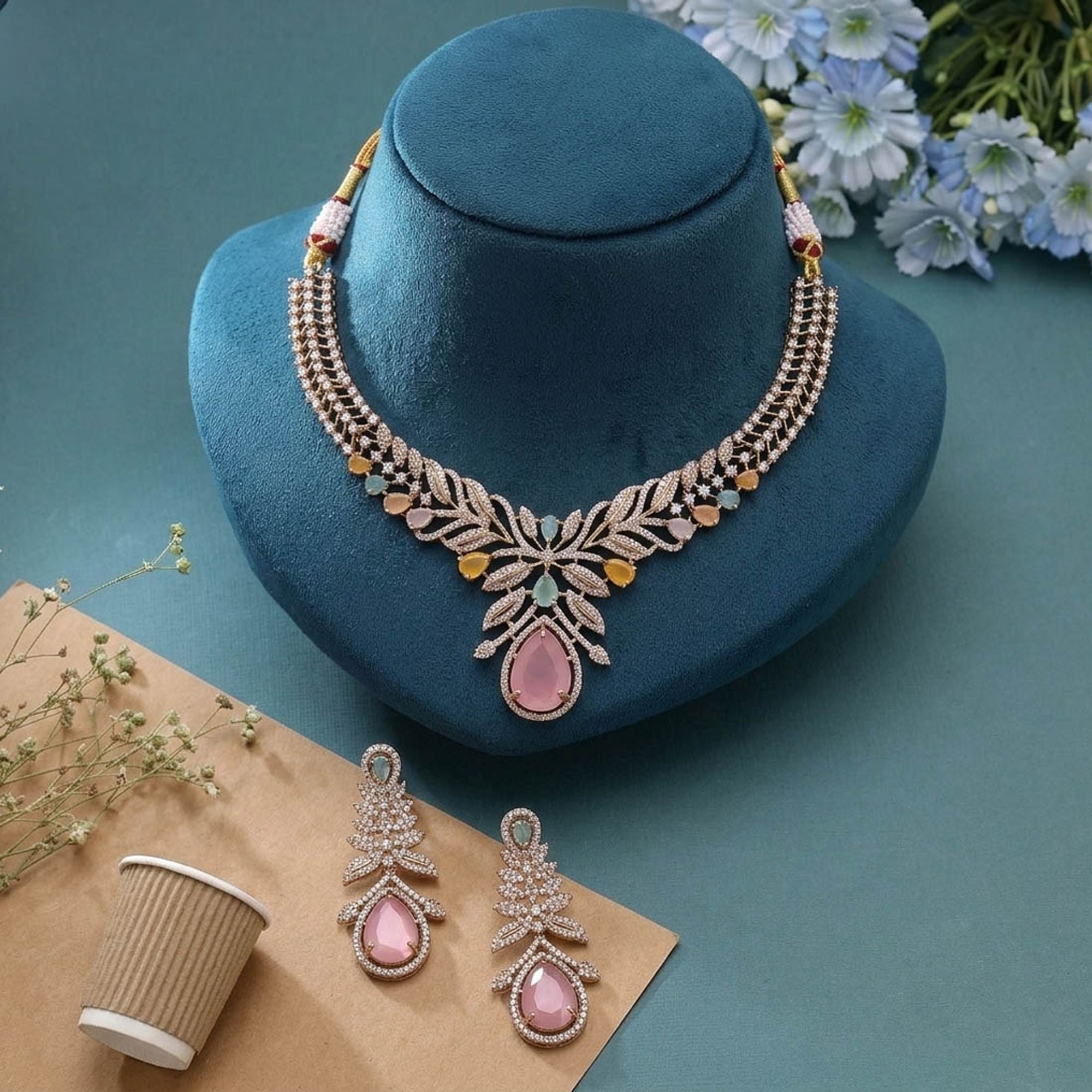 Multi Color Turkish Stone With American Diamond Necklace Set with Royal Designer Appeal