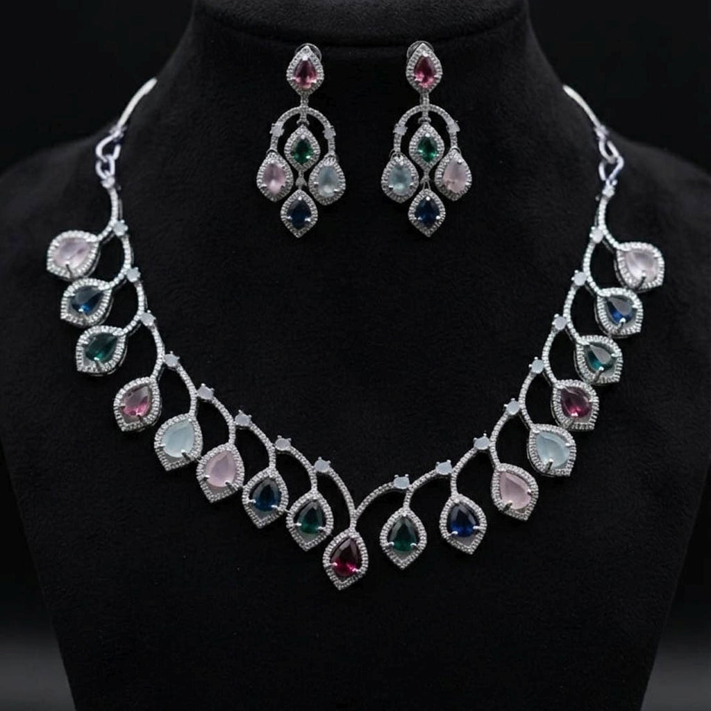 Multi Color American Diamond Necklace Set Traditional Jewelry Appeal