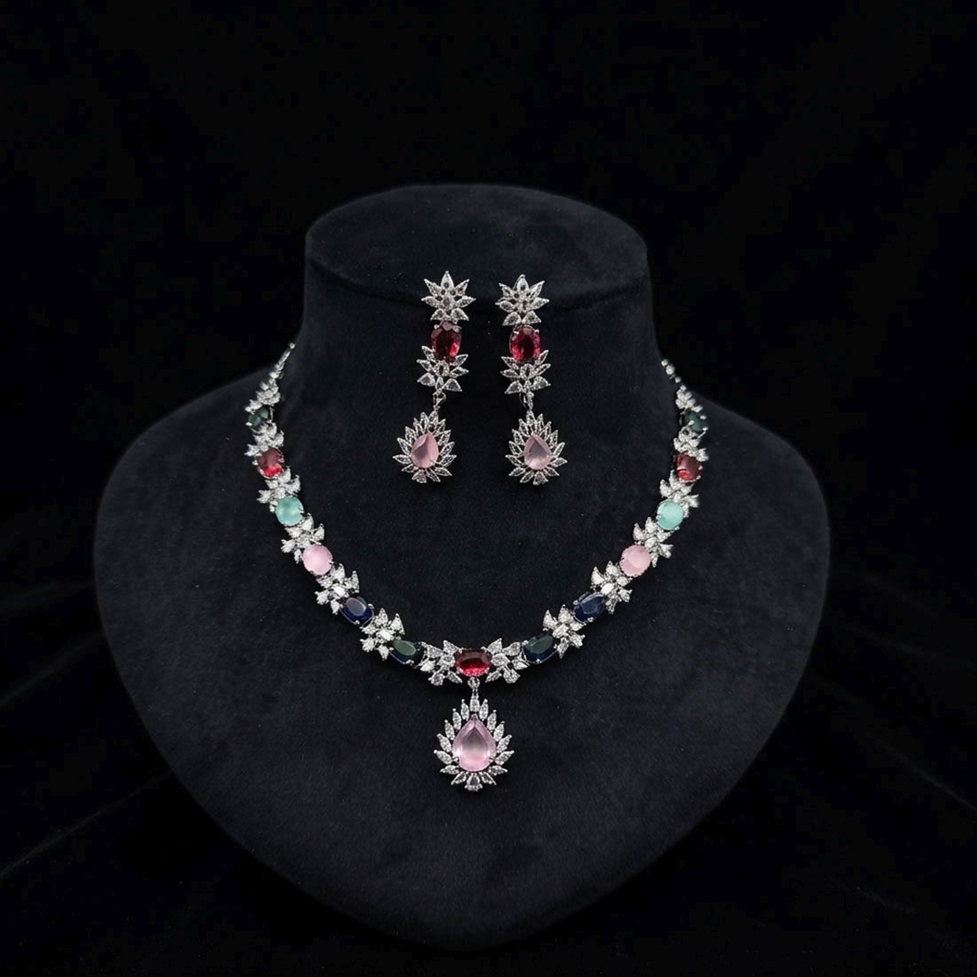 Multi Color American Diamond Necklace Set Royal Appeal
