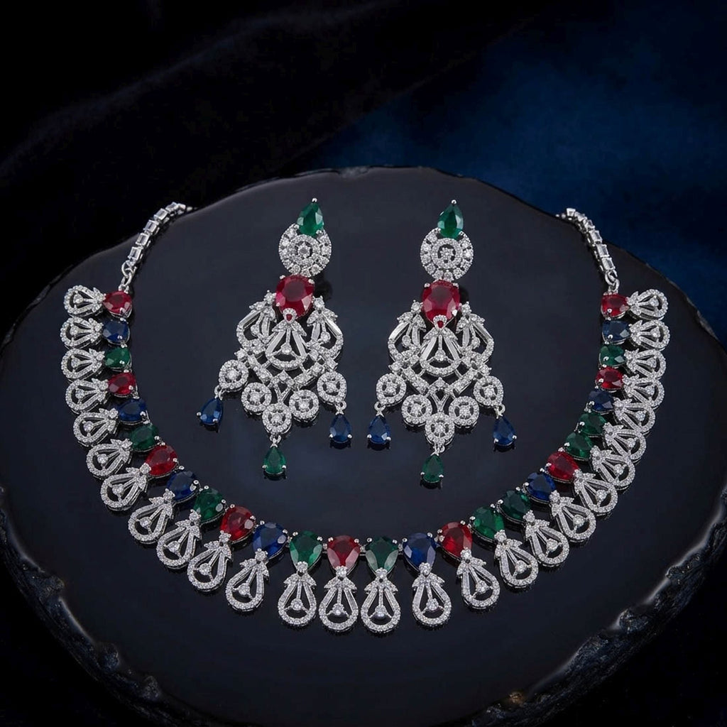 Multi Color American Diamond Necklace Set Party Wear