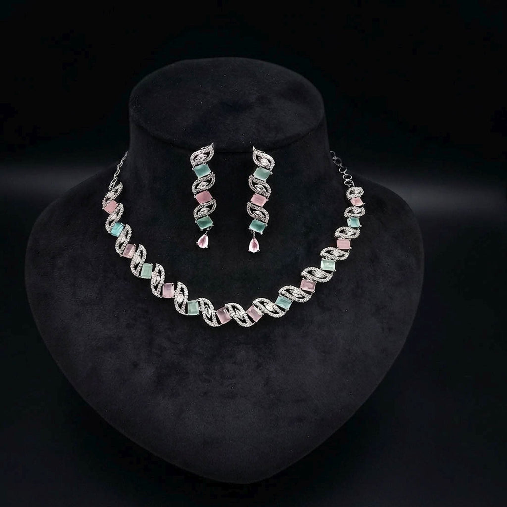 Multi Color American Diamond Necklace Set Premium Style