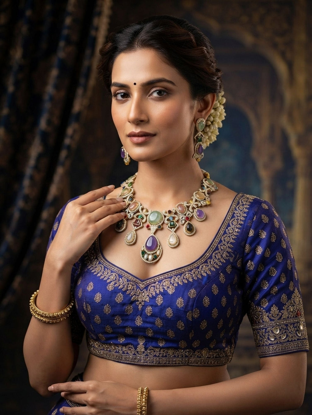 Multi Color Sabyasachi Inspired AD & Russian Stone Necklace Set