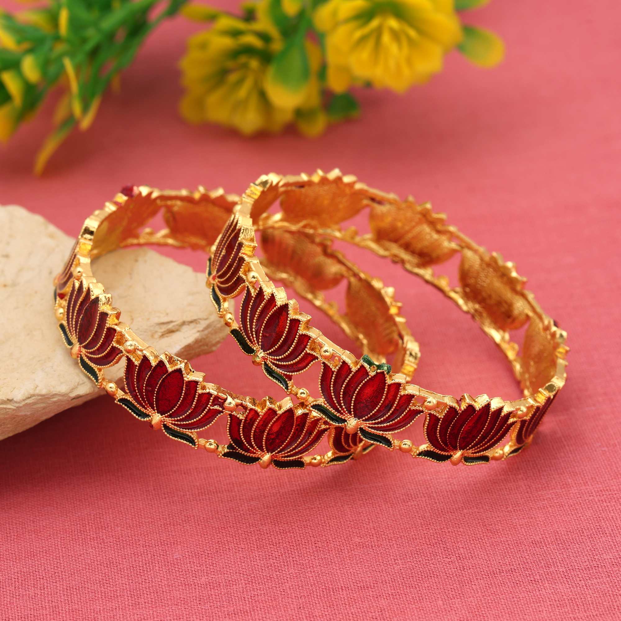 Maroon Color Meena Work Lotas Design 1 Pair Of Fashion Bangle